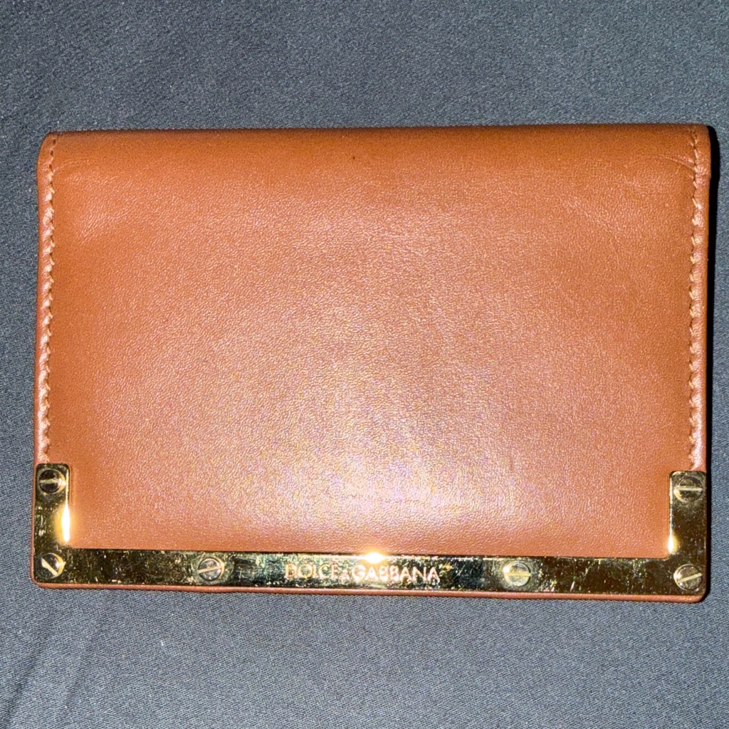 Dolce  Gabbana Brown Leather Card Holder With Gold Accents